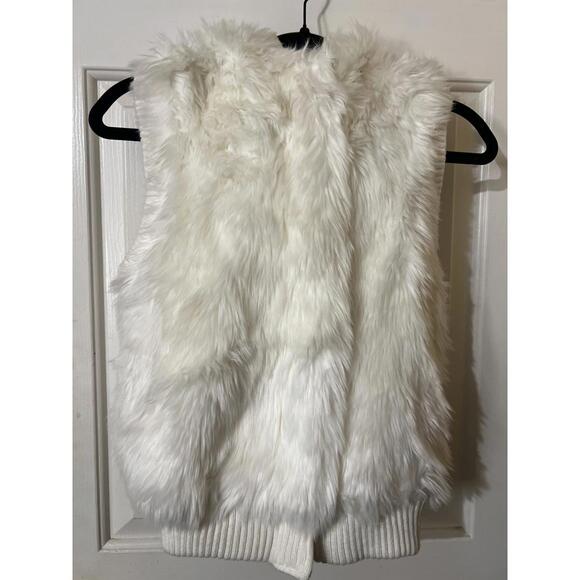 MNG White Faux Fur Hooded Vest with Ribbed Hem XS Coquette - Picture 2 of 7